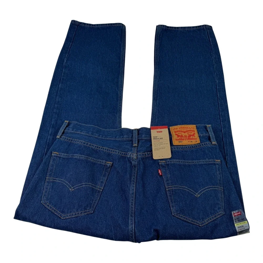 Levis 505 Regular Fit Straight Leg Men Jeans Dark Wash Blue 36x30 00505-3785 NWT